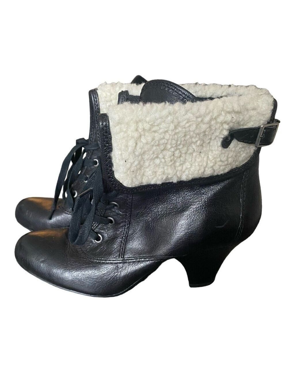 Nine West Genuine Leather and Faux Shearling Lace-up Booties - Size 8.5